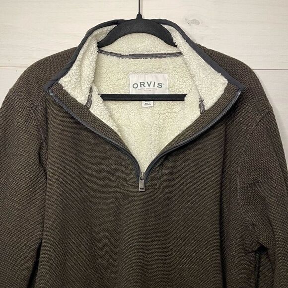 ORVIS Men’s 1/4 Zip Sherpa-Lined Pullover Sweater XL Brown - Picture 4 of 6